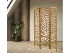 ML-Design Biombo divisorio de 3 paneles modelo Fukuoka de madera natural 170 x 121 cm, separador de ambientes plegable japonés, pantalla de privacidad