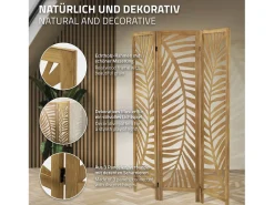 ML-Design Biombo divisorio de 3 paneles modelo Fukuoka de madera natural 170 x 121 cm, separador de ambientes plegable japonés, pantalla de privacidad
