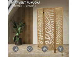 ML-Design Biombo divisorio de 3 paneles modelo Fukuoka de madera natural 170 x 121 cm, separador de ambientes plegable japonés, pantalla de privacidad