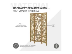 ML-Design Biombo divisorio de 3 paneles modelo Fukuoka de madera natural 170 x 121 cm, separador de ambientes plegable japonés, pantalla de privacidad