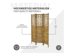 ML-DESIGN Biombo divisorio de 3 paneles modelo tokio de madera natural 170 x 121 cm, separador de ambientes plegable japonés, pantalla de privacidad Marru00f3n