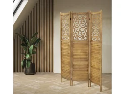ML-DESIGN Biombo divisorio de 3 paneles modelo tokio de madera natural 170 x 121 cm, separador de ambientes plegable japonés, pantalla de privacidad Marru00f3n
