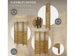 ML-DESIGN Biombo divisorio de 3 paneles modelo tokio de madera natural 170 x 121 cm, separador de ambientes plegable japonés, pantalla de privacidad Marru00f3n