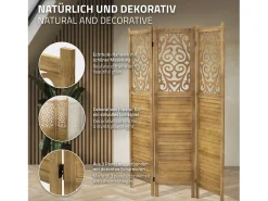 ML-DESIGN Biombo divisorio de 3 paneles modelo tokio de madera natural 170 x 121 cm, separador de ambientes plegable japonés, pantalla de privacidad Marru00f3n