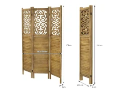 ML-DESIGN Biombo divisorio de 3 paneles modelo tokio de madera natural 170 x 121 cm, separador de ambientes plegable japonés, pantalla de privacidad Marru00f3n