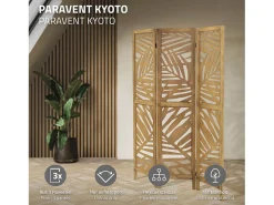 Best ML-DESIGN Biombo divisorio de 3 paneles modelo Kyoto de madera natural 170 x 121 cm, separador de ambientes plegable japonés, pantalla de privacidad Marru00f3n