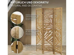 Best ML-DESIGN Biombo divisorio de 3 paneles modelo Kyoto de madera natural 170 x 121 cm, separador de ambientes plegable japonés, pantalla de privacidad Marru00f3n