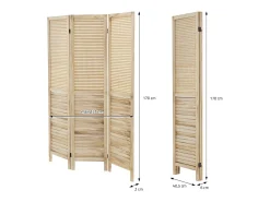 ML-DESIGN Biombo^Biombo divisorio de 3 paneles modelo Osaka de madera natural 170 x 121 cm, separador de ambientes plegable japonés, pantalla de privacidad Beige