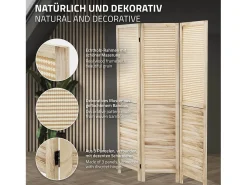 ML-DESIGN Biombo^Biombo divisorio de 3 paneles modelo Osaka de madera natural 170 x 121 cm, separador de ambientes plegable japonés, pantalla de privacidad Beige
