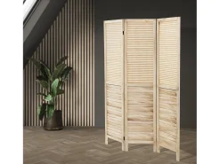 ML-DESIGN Biombo^Biombo divisorio de 3 paneles modelo Osaka de madera natural 170 x 121 cm, separador de ambientes plegable japonés, pantalla de privacidad Beige