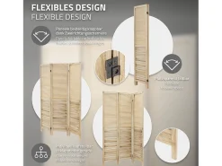 ML-DESIGN Biombo^Biombo divisorio de 3 paneles modelo Osaka de madera natural 170 x 121 cm, separador de ambientes plegable japonés, pantalla de privacidad Beige
