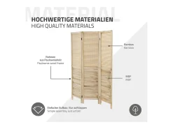 ML-DESIGN Biombo^Biombo divisorio de 3 paneles modelo Osaka de madera natural 170 x 121 cm, separador de ambientes plegable japonés, pantalla de privacidad Beige