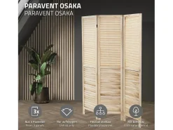 ML-DESIGN Biombo^Biombo divisorio de 3 paneles modelo Osaka de madera natural 170 x 121 cm, separador de ambientes plegable japonés, pantalla de privacidad Beige