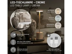 ML-DESIGN Lámpara De Mesa^Lámpara de mesa LED táctil inalámbrica Ø8x34,5cm foco de luz blanca regulable, recargable con USB-C para mesita, escritorio o estudio Crema