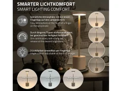 ML-DESIGN Lámpara De Mesa^Lámpara de mesa LED táctil inalámbrica Ø8x34,5cm foco de luz blanca regulable, recargable con USB-C para mesita, escritorio o estudio Crema