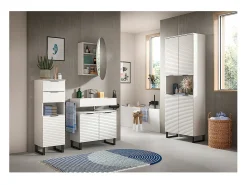 ebuy24 Espejo^Mueble espejo baño Riff Ø70cm 1 puerta . Blanco