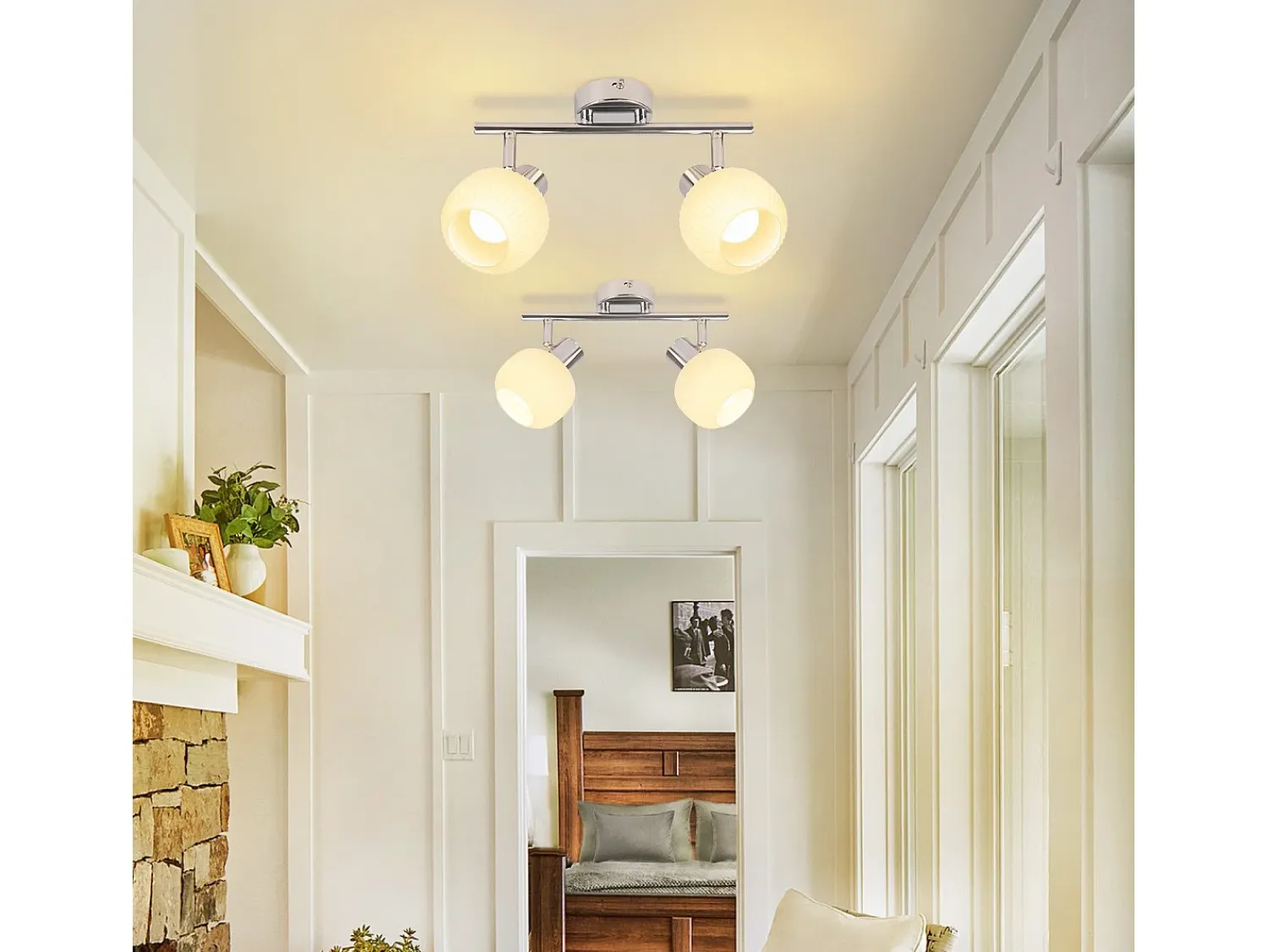 Best NETTLIFE 2 Foco de techo E14 para interiores, pantalla de cristal vintage, sin bombillas Blanco