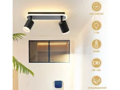 Discount NETTLIFE 2 Focos de techo LED s GU10 de metal, orientables 330°, para dormitorio, pasillo, comedor, cocina, salón, luz blanca cálida Negro