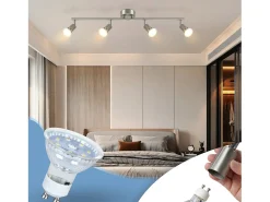 Online NETTLIFE 4 Focos de Techo Modernos para GU10 Lámpara Giratoria de Acero Inoxidable Giratoria de 330° para Dormitorio Interior (Sin Bombilla) Plateado