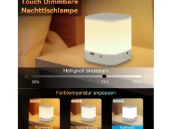 New NETTLIFE - Pack de 2 lámparas de mesa LED con 3 temperaturas de color, lámpara de noche, batería de 3600 mAh, carga USB Blanco