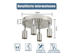 Online NETTLIFE 4 puntos LED orientables a 350° GU10 en metal cobre, lámpara moderna para sala, dormitorio, cocina, comedor, pasillo máximo 4x25W Plateado