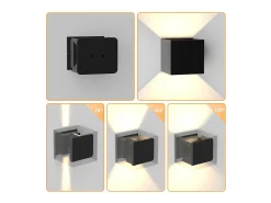 New NETTLIFE Aplique LED Pared, Iluminación Negra, Exterior 5W, Foco Arriba Abajo, IP65, 3000K Blanco Cálido Negro