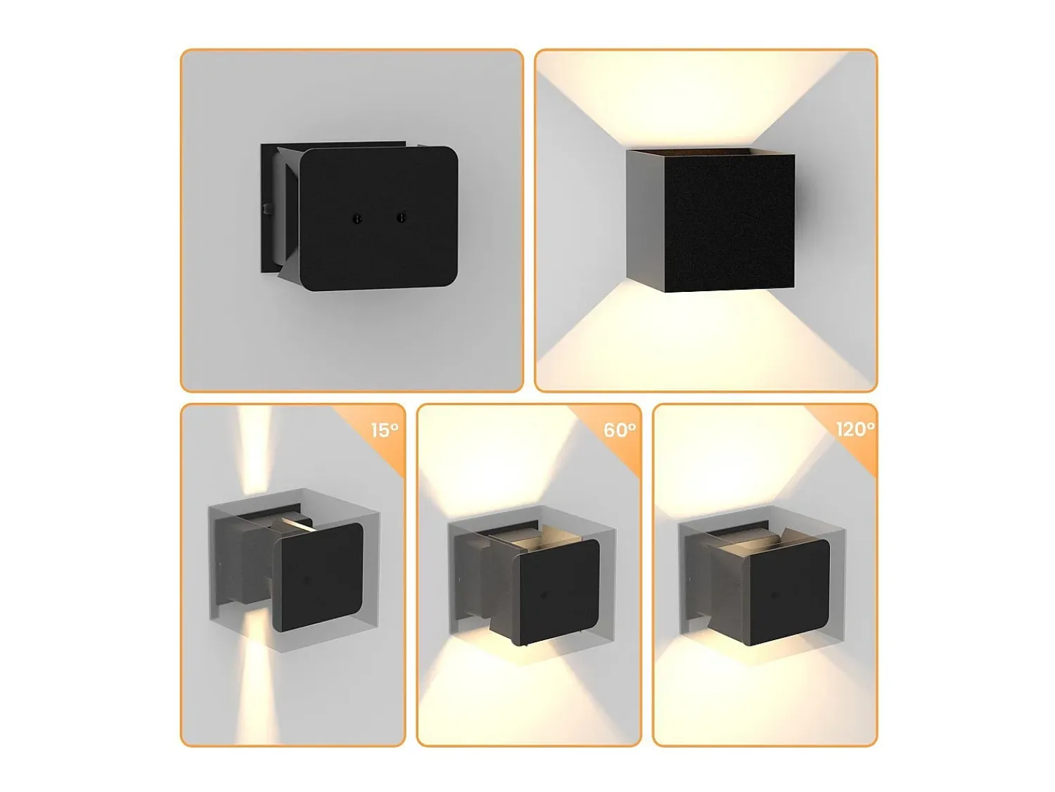 New NETTLIFE Aplique LED Pared, Iluminación Negra, Exterior 5W, Foco Arriba Abajo, IP65, 3000K Blanco Cálido Negro