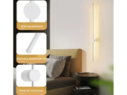 Clearance NETTLIFE Aplique mural interior, Aplique LED de 60 cm, , diseño moderno, lámpara de escalera blanca cálida 3000K, giratoria. Blanco