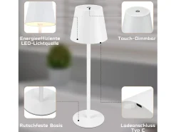 Sale NETTLIFE Dos lámparas de mesa sin cable, luz táctil con batería, lámpara exterior de mesa con 2600 mAh - LED, , recargable por USB. Blanco