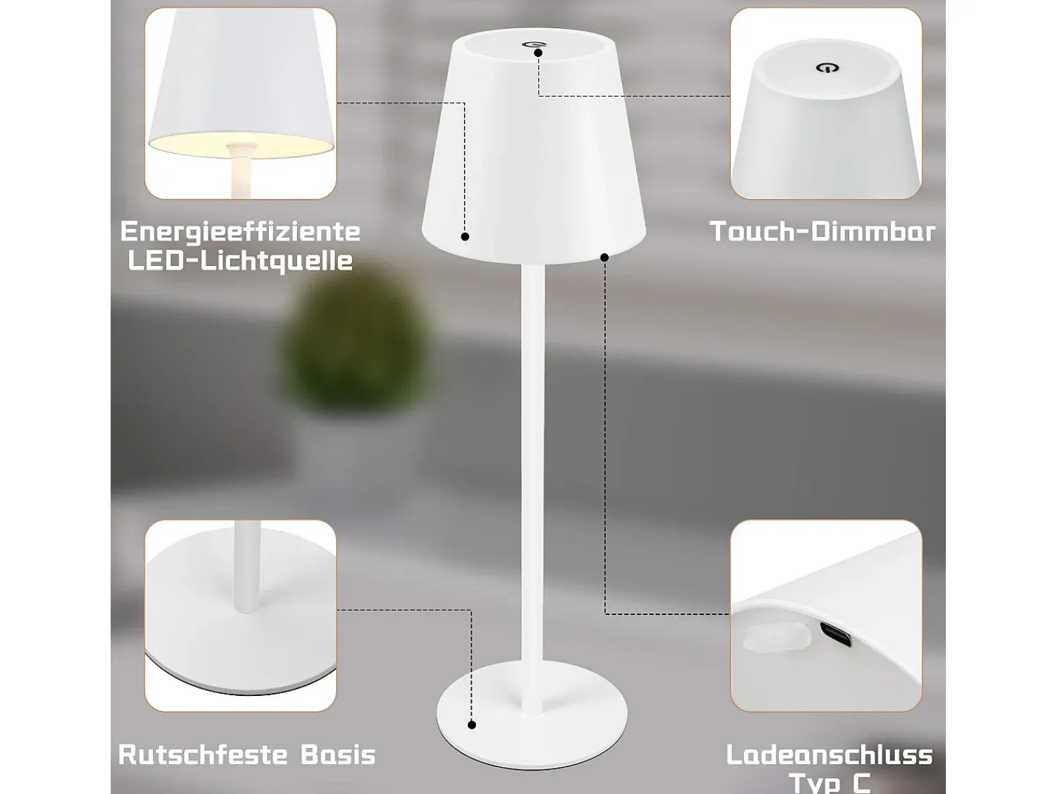 Sale NETTLIFE Dos lámparas de mesa sin cable, luz táctil con batería, lámpara exterior de mesa con 2600 mAh - LED, , recargable por USB. Blanco
