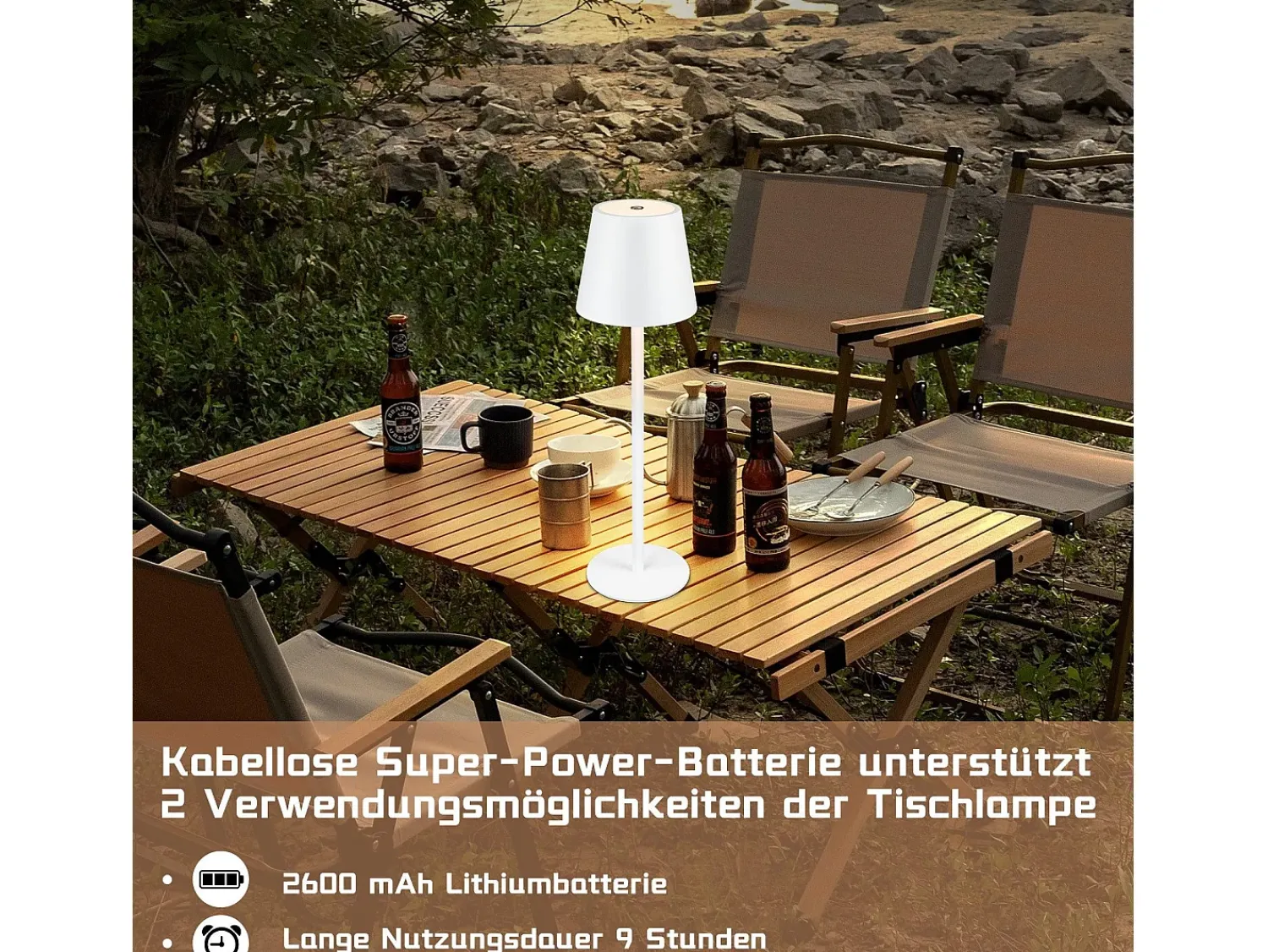 Sale NETTLIFE Dos lámparas de mesa sin cable, luz táctil con batería, lámpara exterior de mesa con 2600 mAh - LED, , recargable por USB. Blanco