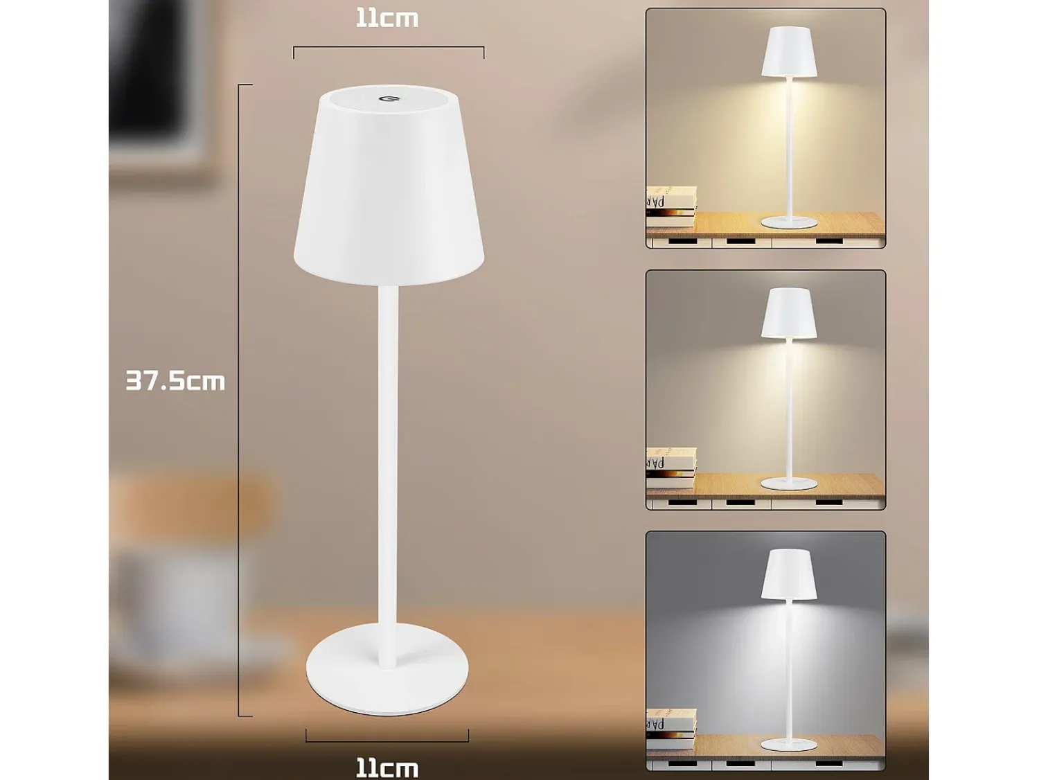Sale NETTLIFE Dos lámparas de mesa sin cable, luz táctil con batería, lámpara exterior de mesa con 2600 mAh - LED, , recargable por USB. Blanco