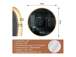 Discount NETTLIFE Espejo con iluminación redonda Espejo de pared LED IP44 redondo 70cm con función de espejo táctil iluminado con luz regulable Transparente