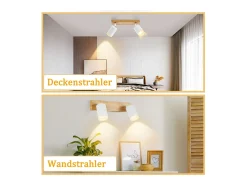 Clearance NETTLIFE Foco de techo GU10, foco de pared vintage de madera, giratorio sin bombilla, 350° de rotación Blanco