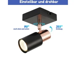 NETTLIFE Foco de techo. Focos de techo, 1 bombilla GU10 negra giratoria hasta 355°