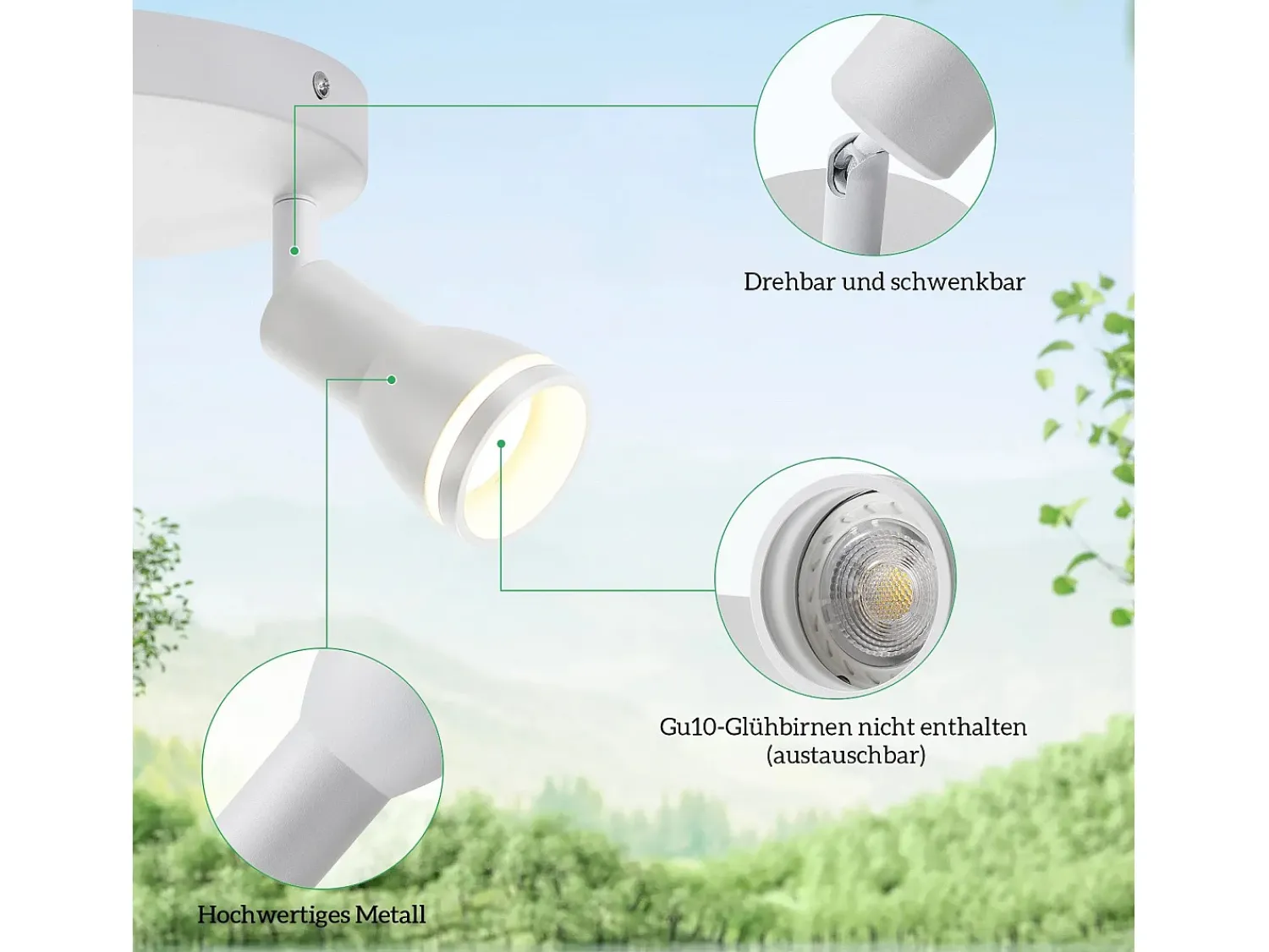 Clearance NETTLIFE Foco de techo LED de 2 bombillas , foco de techo para salón, foco orientable GU10, lámpara moderna de foco. Blanco