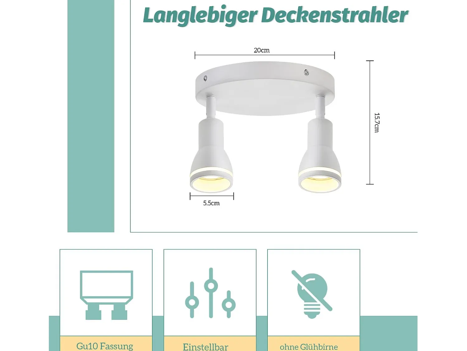 Clearance NETTLIFE Foco de techo LED de 2 bombillas , foco de techo para salón, foco orientable GU10, lámpara moderna de foco. Blanco