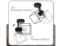 Clearance NETTLIFE Foco de techo E14 ajustable 350° Lámpara de techo vintage de metal para sala de estar Negro