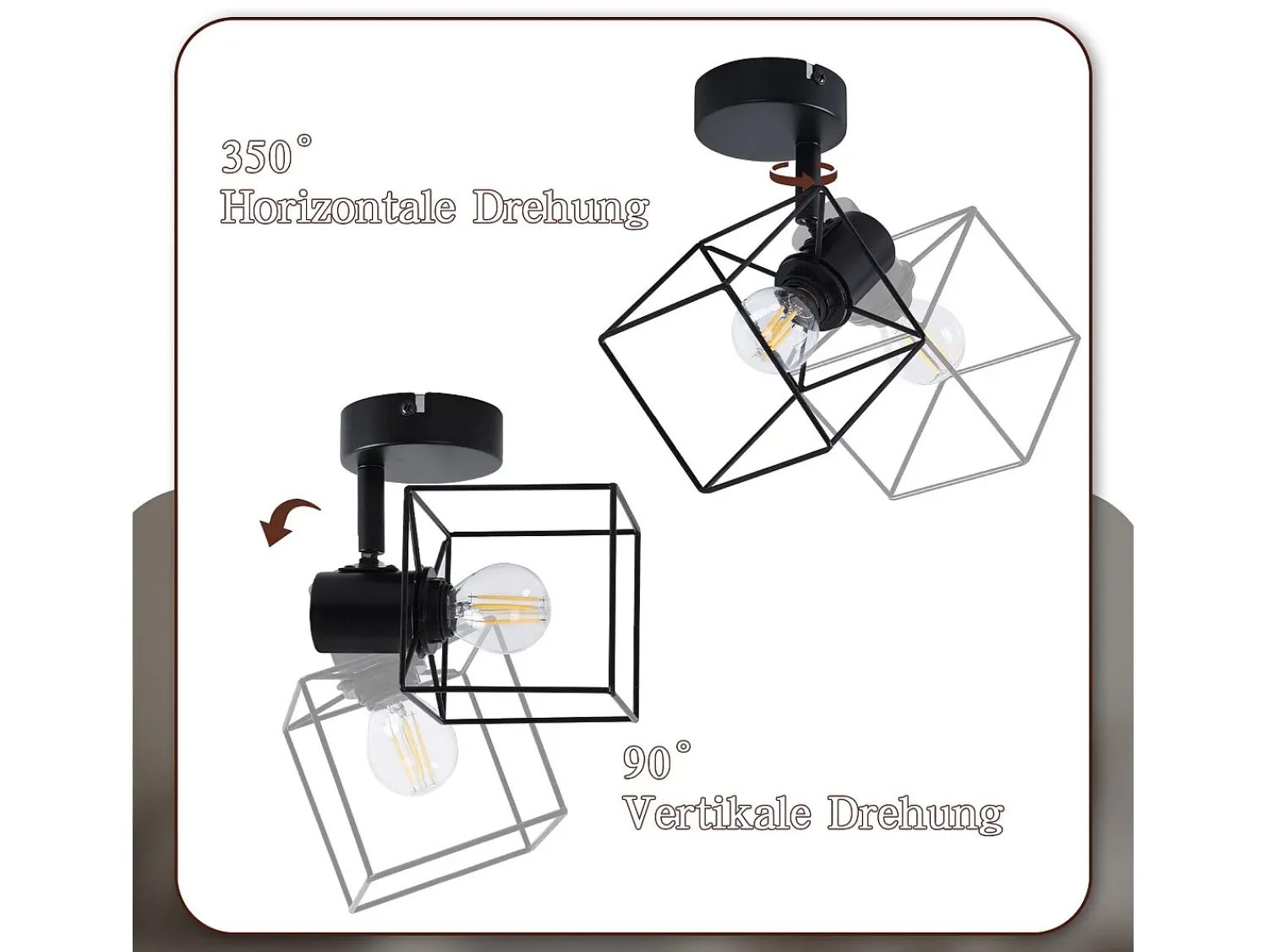 Clearance NETTLIFE Foco de techo E14 ajustable 350° Lámpara de techo vintage de metal para sala de estar Negro