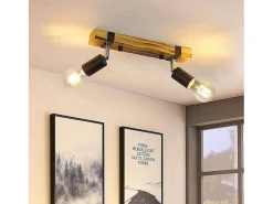 Best NETTLIFE Foco de techo retro 2 lámparas regulables con viga de madera, LED orientable, intercambiable Amarillo