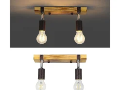 Best NETTLIFE Foco de techo retro 2 lámparas regulables con viga de madera, LED orientable, intercambiable Amarillo