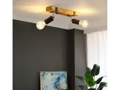 Best NETTLIFE Foco de techo retro 2 lámparas regulables con viga de madera, LED orientable, intercambiable Amarillo