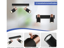 NETTLIFE Foco para techo negro GU10 - 2, lámpara de cocina con llama rotativa de 355° moderna industrial.