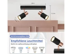 NETTLIFE Foco para techo negro GU10 - 2, lámpara de cocina con llama rotativa de 355° moderna industrial.