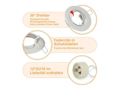 Clearance NETTLIFE Kit 12 Focos GU10 Casquillos Empotrables en Marco 230 V 50 mm Metal Orientable 30° para LED Halógenos Blanco