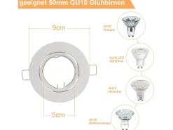 Clearance NETTLIFE Kit 12 Focos GU10 Casquillos Empotrables en Marco 230 V 50 mm Metal Orientable 30° para LED Halógenos Blanco