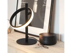 Hot NETTLIFE Lampara de mesa LED blanca moderna en forma de anillo, lámpara de noche rotativa con anillos extraíbles de 13W. Negro