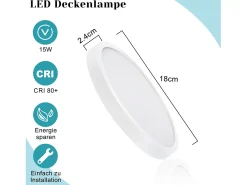 NETTLIFE, LED - Luz de techo, plana, 18 cm - 15 W, blanca, 6000 K - Iluminación moderna para la cocina, el pasillo, el dormitorio
