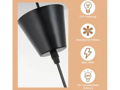 Sale NETTLIFE Lámpara Colgante Moderna E27 Diam.80cm Diseño Sombrero Policarbonato Máx.40W para Salón Comedor Cocina, Sin Bombilla Negro