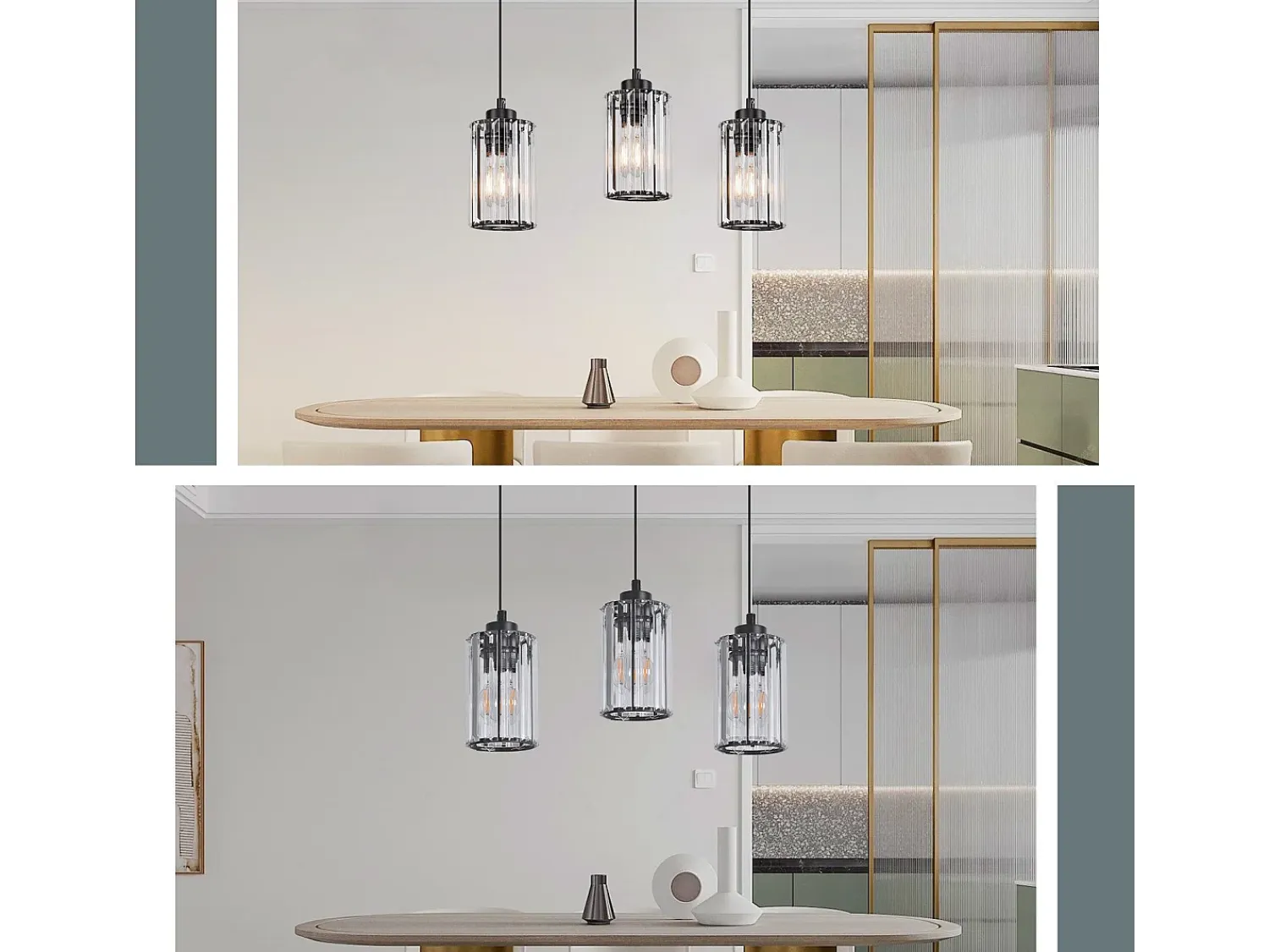 New NETTLIFE Lámpara colgante moderna de cristal para mesa de comedor, 3 llamas, E27 Negro